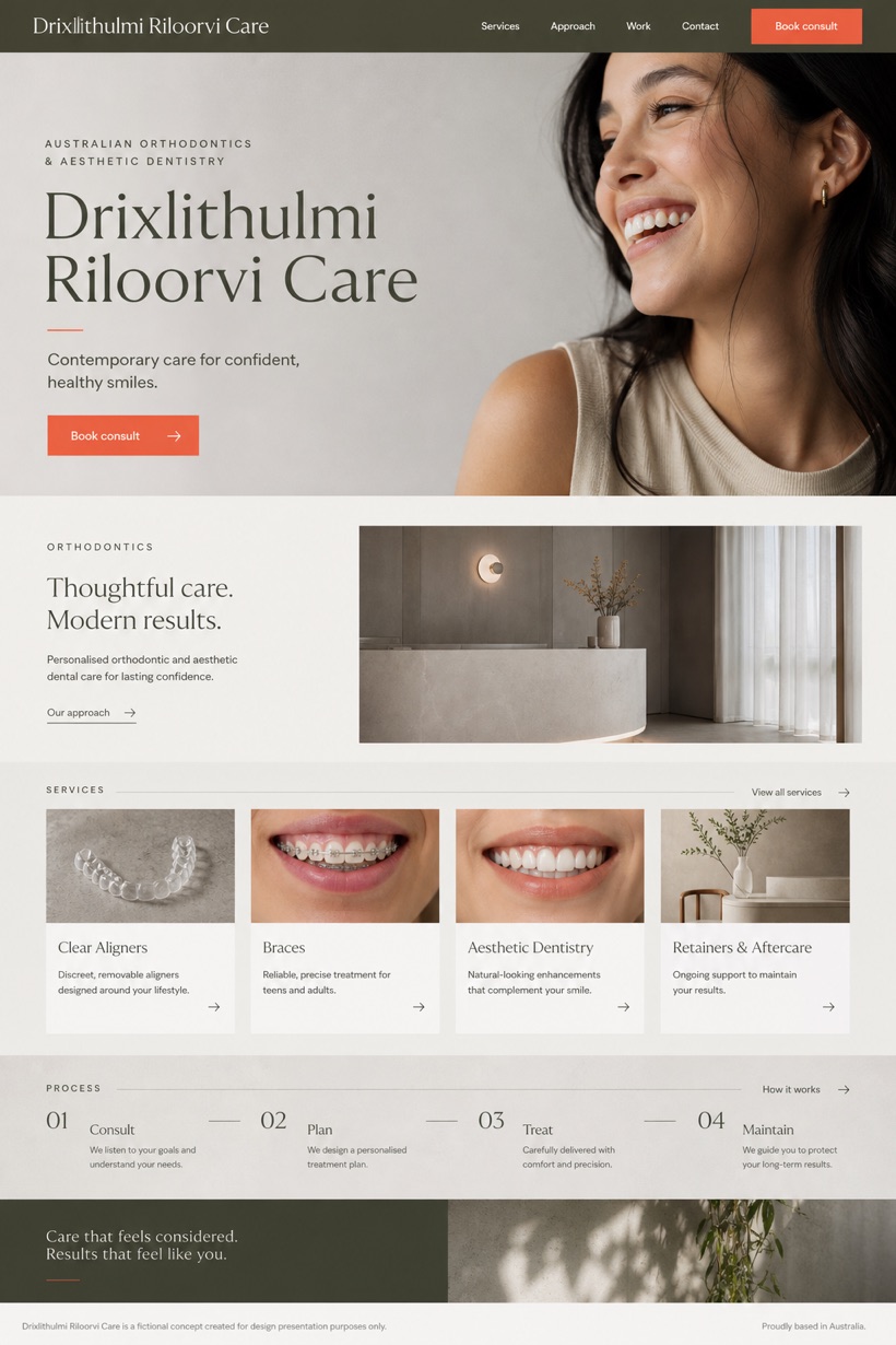 Healthcare website design for Australia, showing a clear opening, service information, supporting content, and a focused inquiry action.
