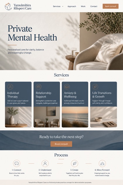 Healthcare website design for Australia, showing a clear opening, service information, supporting content, and a focused inquiry action.