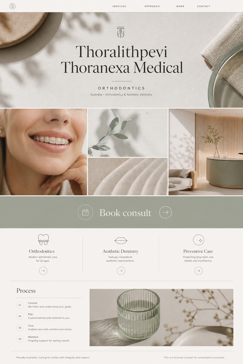 Healthcare website design for Australia, showing a clear opening, service information, supporting content, and a focused inquiry action.