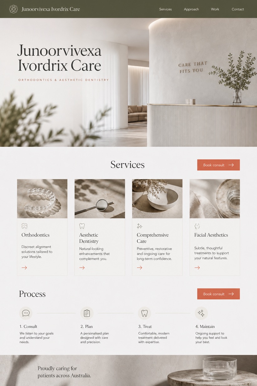 Healthcare website design for Australia, showing a clear opening, service information, supporting content, and a focused inquiry action.