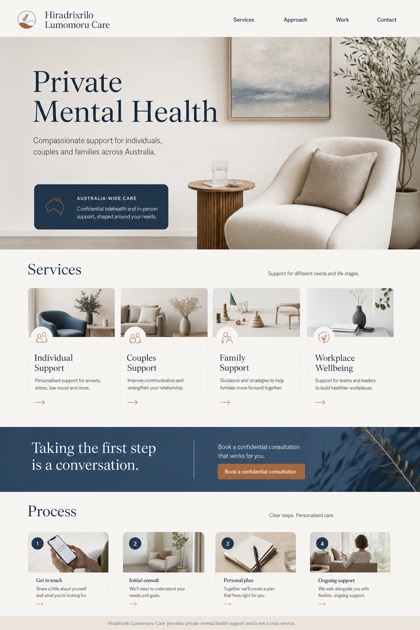 Healthcare website design for Australia, showing a clear opening, service information, supporting content, and a focused inquiry action.