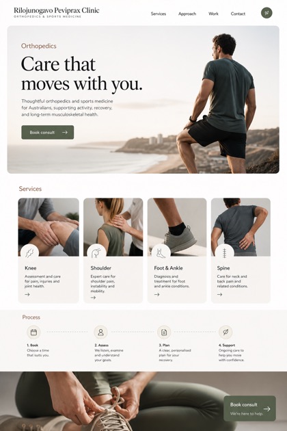 Healthcare website design for Australia, showing a clear opening, service information, supporting content, and a focused inquiry action.