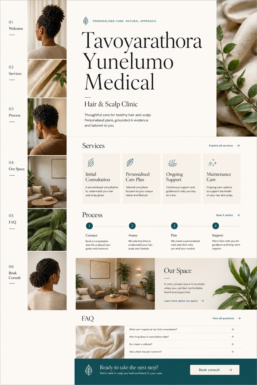 Healthcare website design for Australia, showing a clear opening, service information, supporting content, and a focused inquiry action.