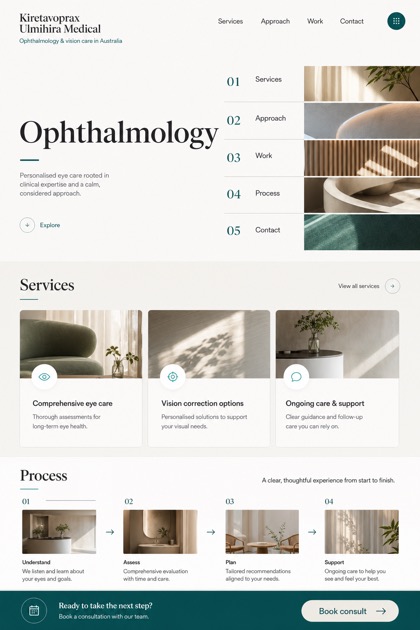 Healthcare website design for Australia, showing a clear opening, service information, supporting content, and a focused inquiry action.