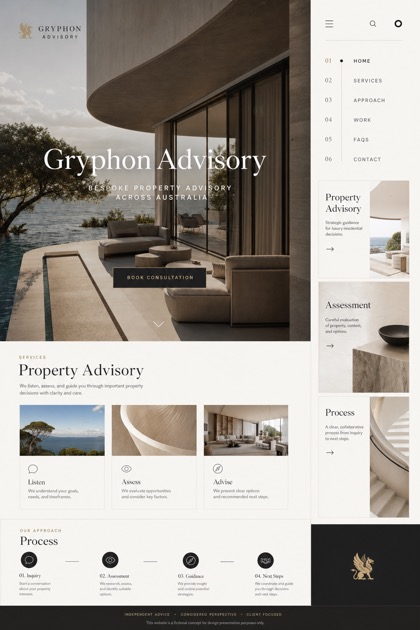 Property website design for Australia, showing a clear opening, service information, supporting content, and a focused inquiry action.