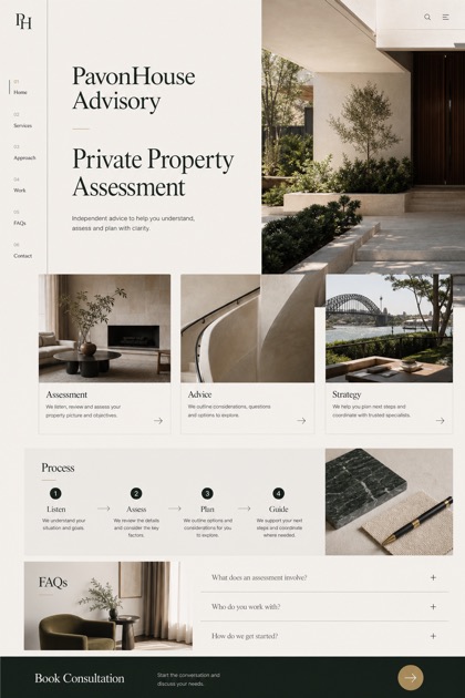 Property website design for Australia, showing a clear opening, service information, supporting content, and a focused inquiry action.