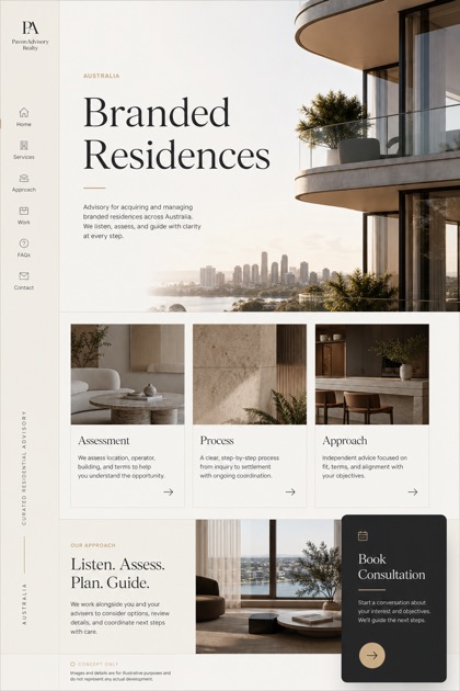 Property website design for Australia, showing a clear opening, service information, supporting content, and a focused inquiry action.