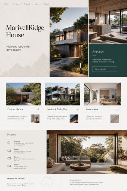 Property website design for Australia, showing a clear opening, service information, supporting content, and a focused inquiry action.