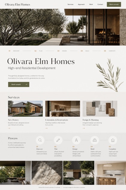 Property website design for Australia, showing a clear opening, service information, supporting content, and a focused inquiry action.