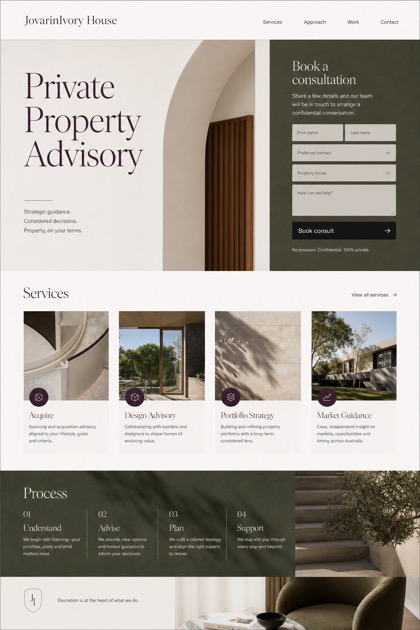Property website design for Australia, showing a clear opening, service information, supporting content, and a focused inquiry action.