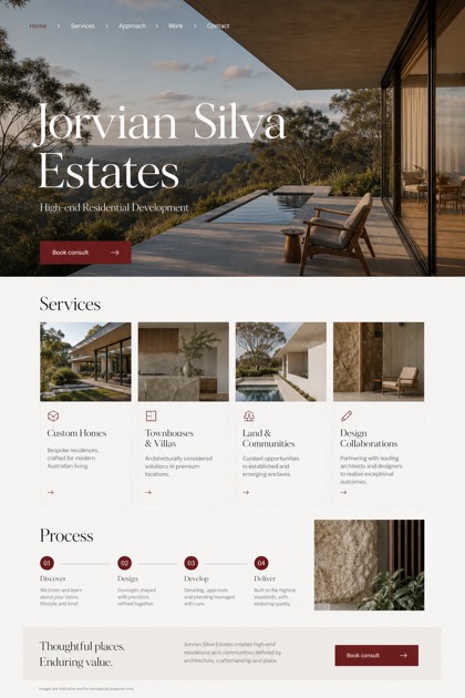 Property website design for Australia, showing a clear opening, service information, supporting content, and a focused inquiry action.
