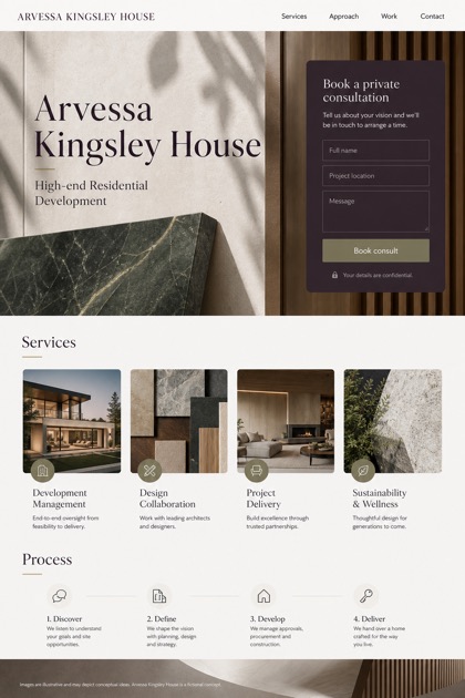 Property website design for Australia, showing a clear opening, service information, supporting content, and a focused inquiry action.