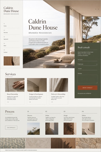 Property website design for Australia, showing a clear opening, service information, supporting content, and a focused inquiry action.
