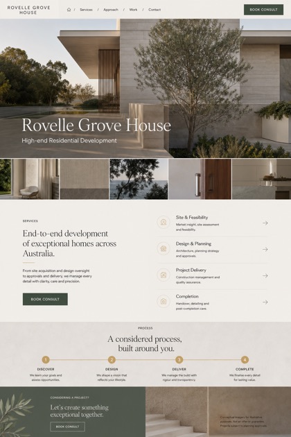 Property website design for Australia, showing a clear opening, service information, supporting content, and a focused inquiry action.