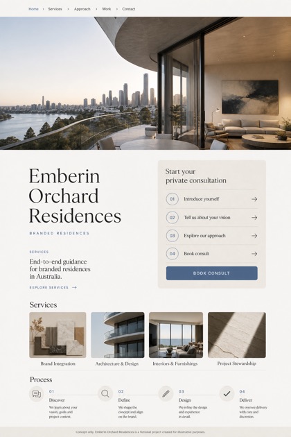 Property website design for Australia, showing a clear opening, service information, supporting content, and a focused inquiry action.