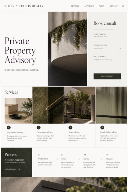 Property website design for Australia, showing a clear opening, service information, supporting content, and a focused inquiry action.