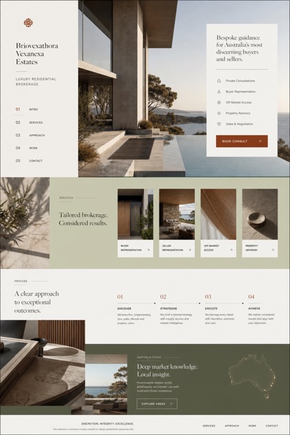 Property website design for Australia, showing a clear opening, service information, supporting content, and a focused inquiry action.