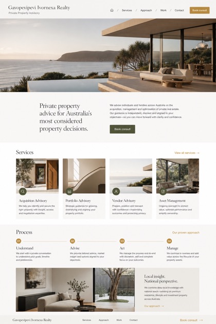 Property website design for Australia, showing a clear opening, service information, supporting content, and a focused inquiry action.