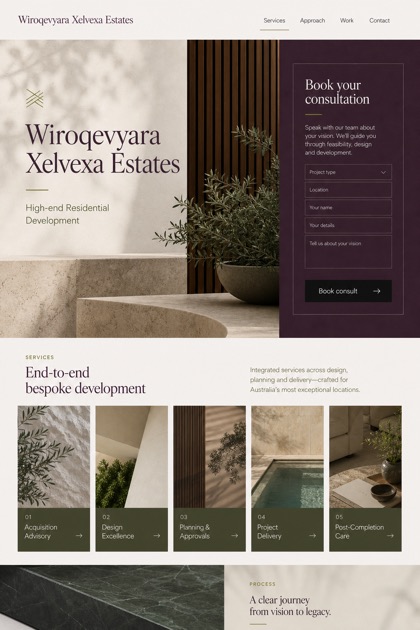 Property website design for Australia, showing a clear opening, service information, supporting content, and a focused inquiry action.