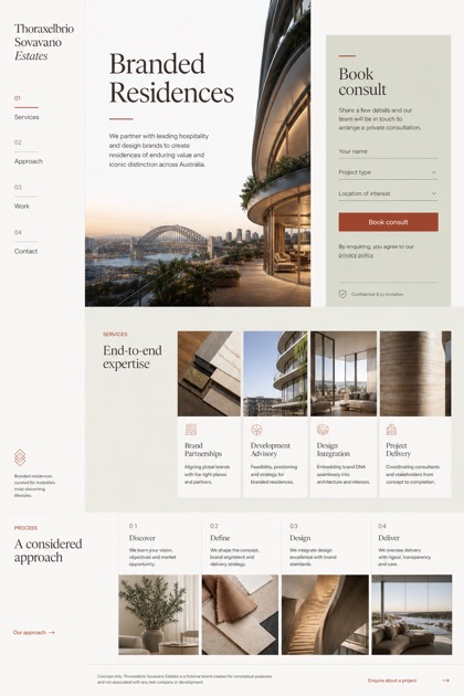 Property website design for Australia, showing a clear opening, service information, supporting content, and a focused inquiry action.