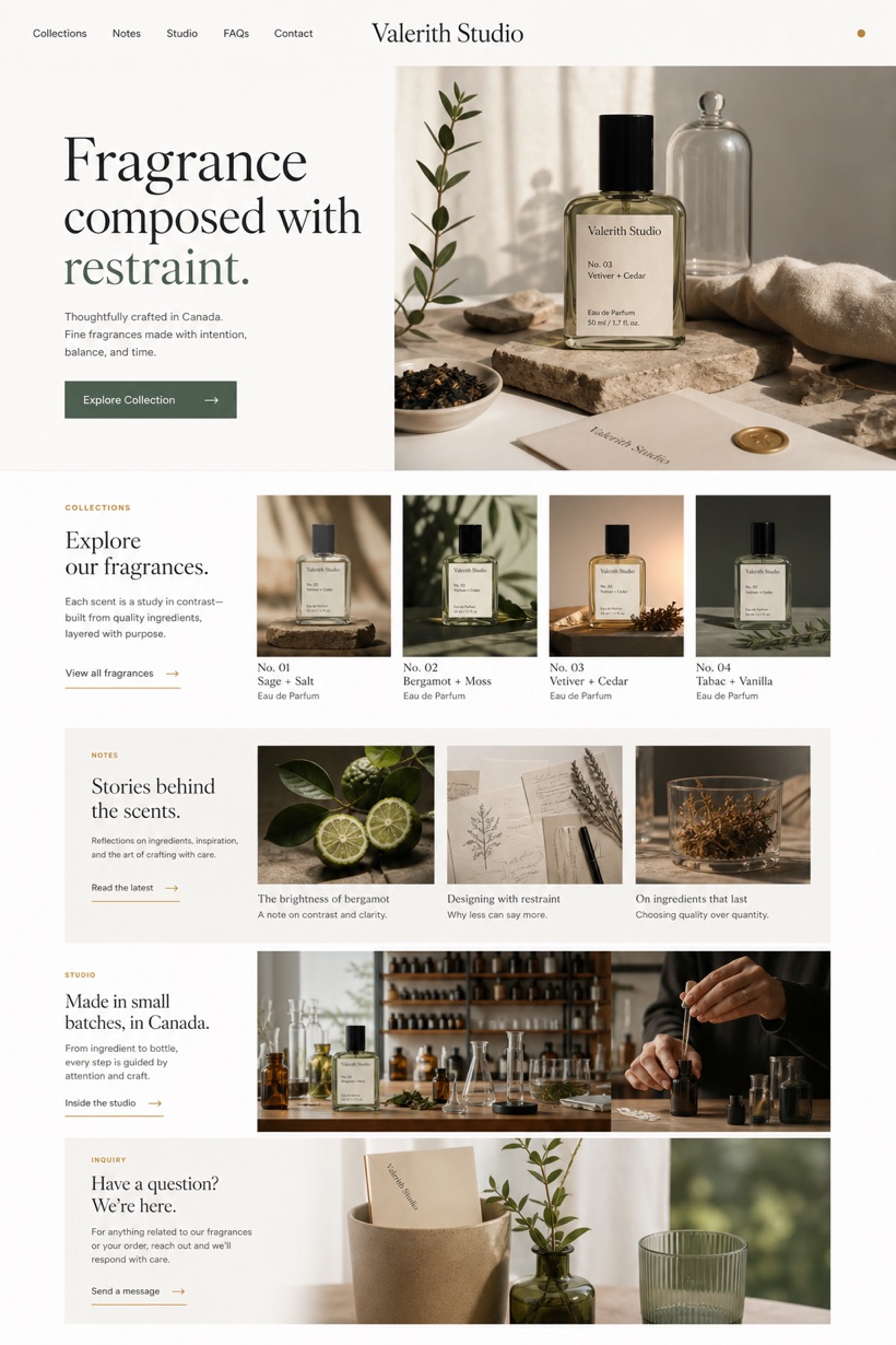 Beauty & Wellness website design for Canada, showing a clear opening, service information, supporting content, and a focused inquiry action.