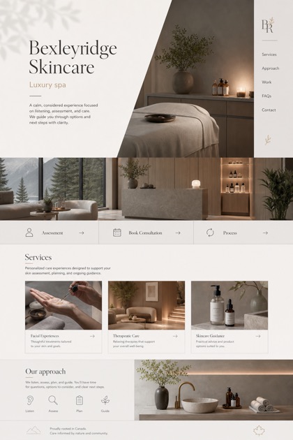Beauty & Wellness website design for Canada, showing a clear opening, service information, supporting content, and a focused inquiry action.