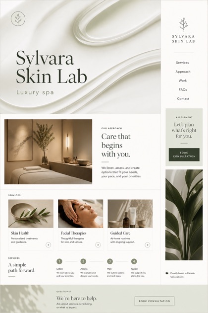 Beauty & Wellness website design for Canada, showing a clear opening, service information, supporting content, and a focused inquiry action.