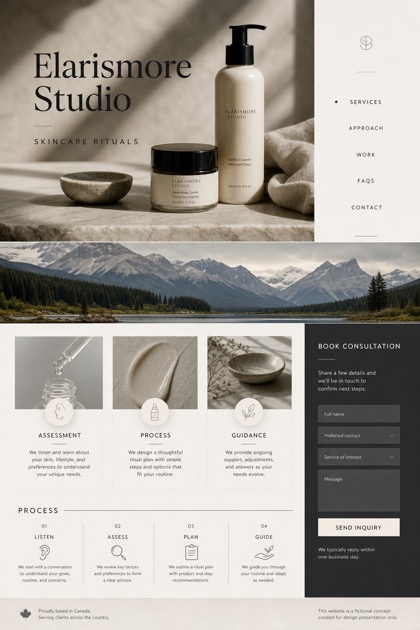 Beauty & Wellness website design for Canada, showing a clear opening, service information, supporting content, and a focused inquiry action.