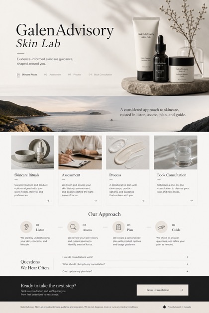 Beauty & Wellness website design for Canada, showing a clear opening, service information, supporting content, and a focused inquiry action.