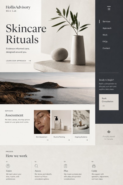 Beauty & Wellness website design for Canada, showing a clear opening, service information, supporting content, and a focused inquiry action.