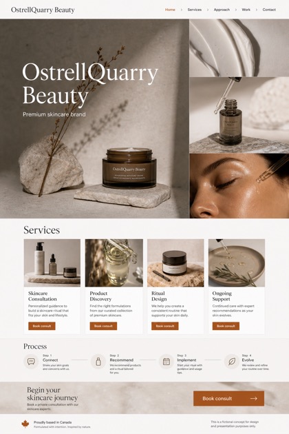 Beauty & Wellness website design for Canada, showing a clear opening, service information, supporting content, and a focused inquiry action.