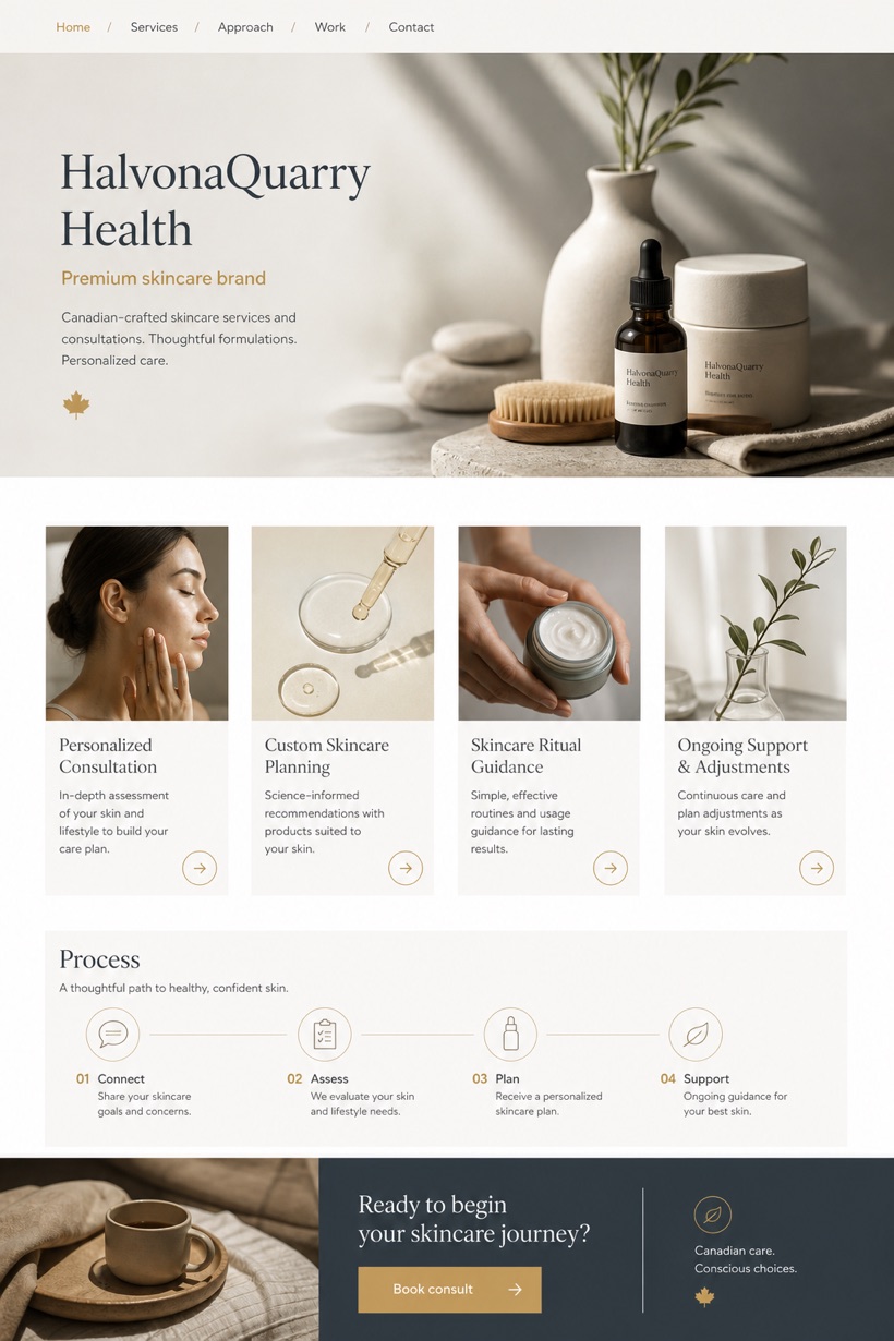 Beauty & Wellness website design for Canada, showing a clear opening, service information, supporting content, and a focused inquiry action.
