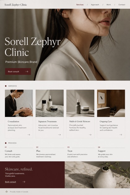 Beauty & Wellness website design for Canada, showing a clear opening, service information, supporting content, and a focused inquiry action.