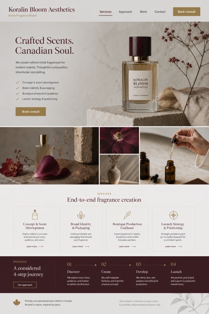 Beauty & Wellness website design for Canada, showing a clear opening, service information, supporting content, and a focused inquiry action.