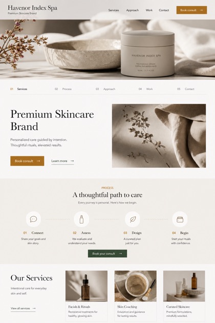 Beauty & Wellness website design for Canada, showing a clear opening, service information, supporting content, and a focused inquiry action.