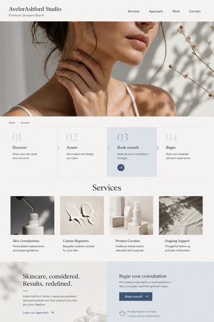 Beauty & Wellness website design for Canada, showing a clear opening, service information, supporting content, and a focused inquiry action.