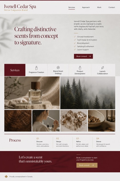 Beauty & Wellness website design for Canada, showing a clear opening, service information, supporting content, and a focused inquiry action.