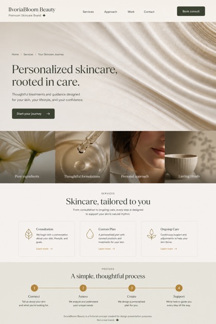 Beauty & Wellness website design for Canada, showing a clear opening, service information, supporting content, and a focused inquiry action.