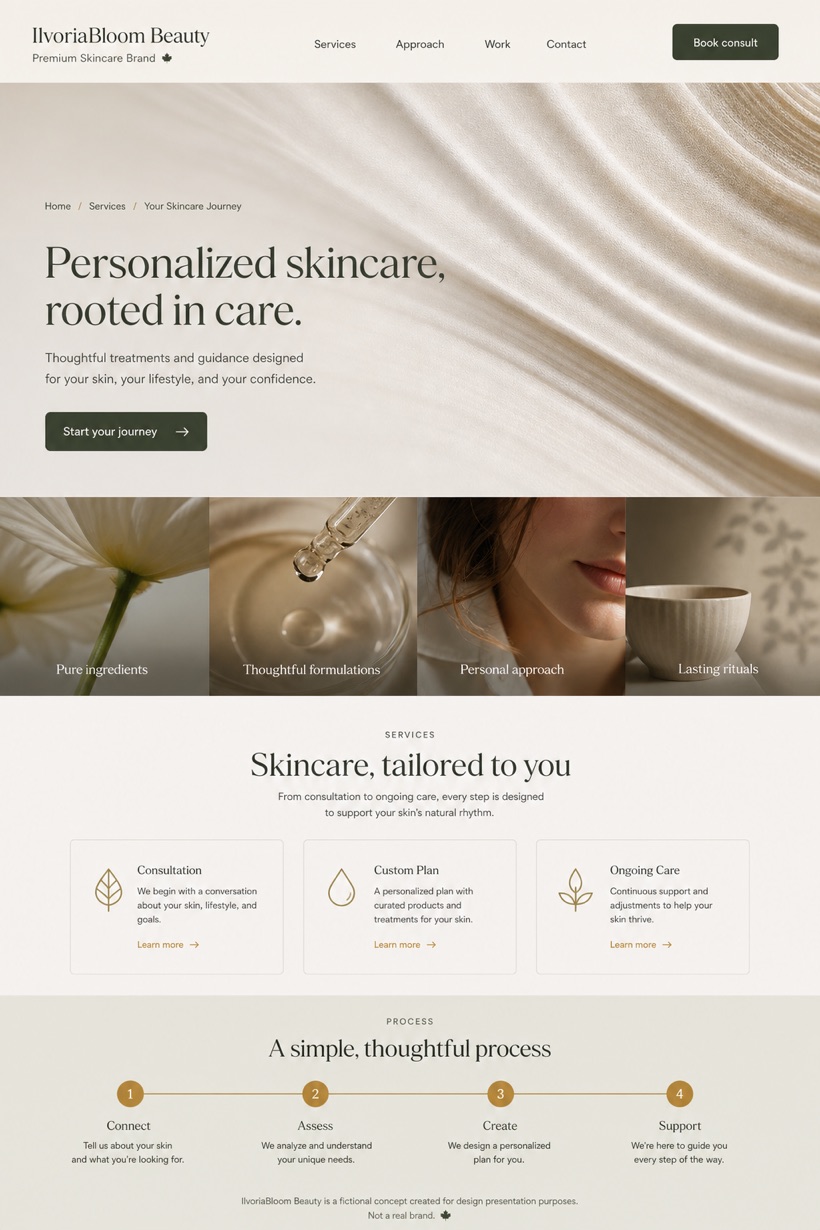 Beauty & Wellness website design for Canada, showing a clear opening, service information, supporting content, and a focused inquiry action.