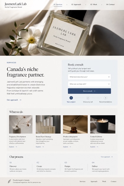 Beauty & Wellness website design for Canada, showing a clear opening, service information, supporting content, and a focused inquiry action.