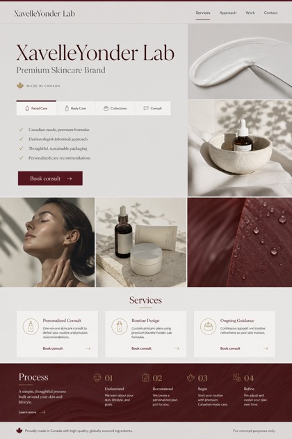 Beauty & Wellness website design for Canada, showing a clear opening, service information, supporting content, and a focused inquiry action.