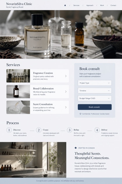 Beauty & Wellness website design for Canada, showing a clear opening, service information, supporting content, and a focused inquiry action.