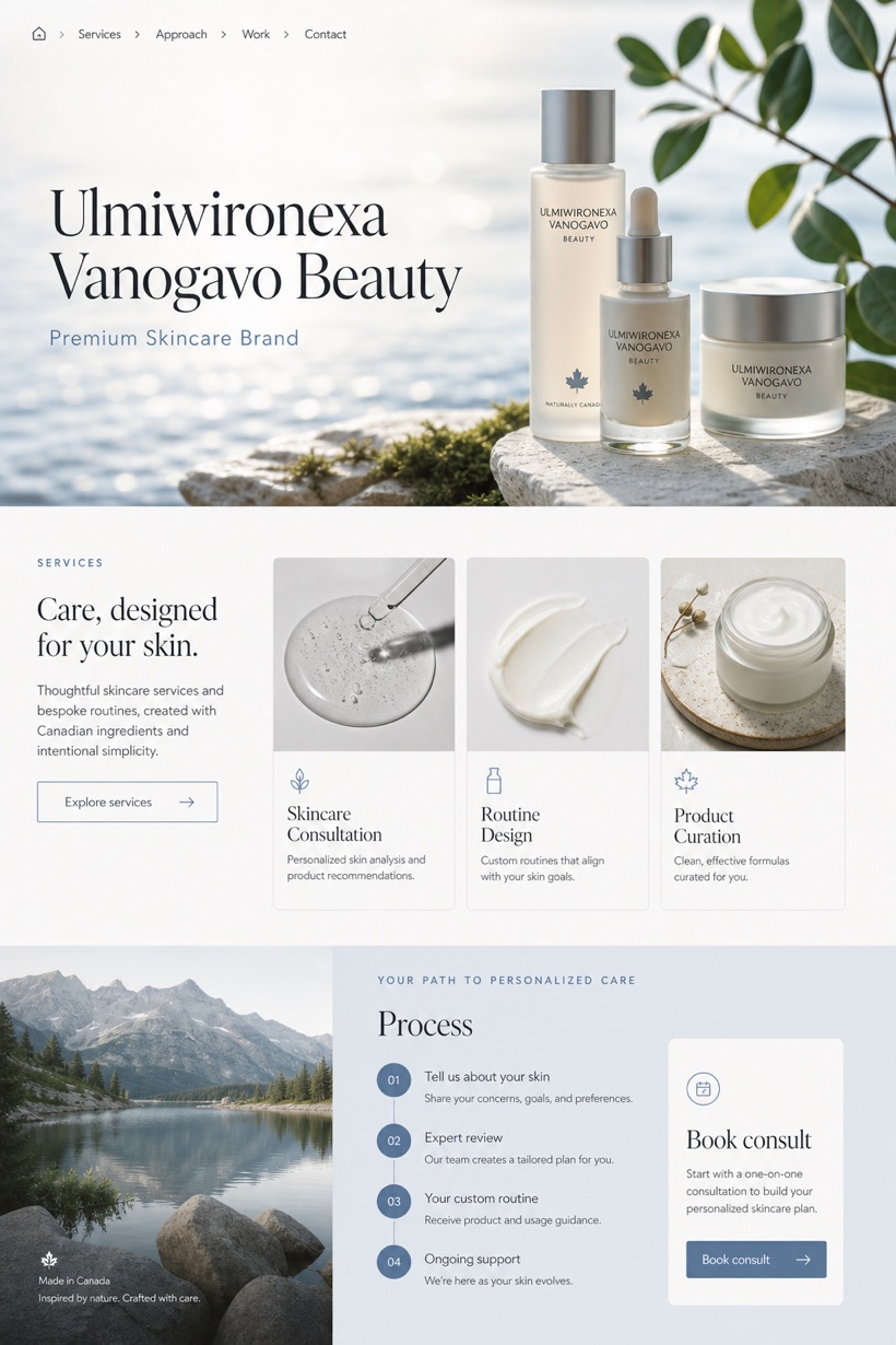 Beauty & Wellness website design for Canada, showing a clear opening, service information, supporting content, and a focused inquiry action.