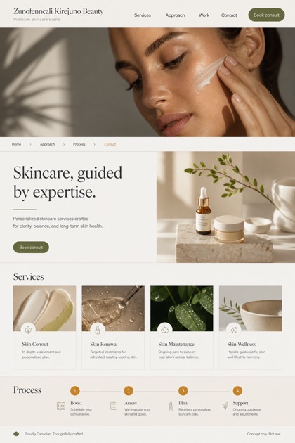 Beauty & Wellness website design for Canada, showing a clear opening, service information, supporting content, and a focused inquiry action.