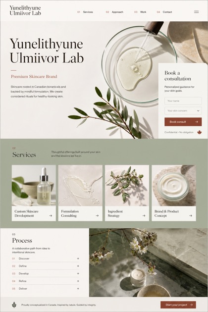 Beauty & Wellness website design for Canada, showing a clear opening, service information, supporting content, and a focused inquiry action.