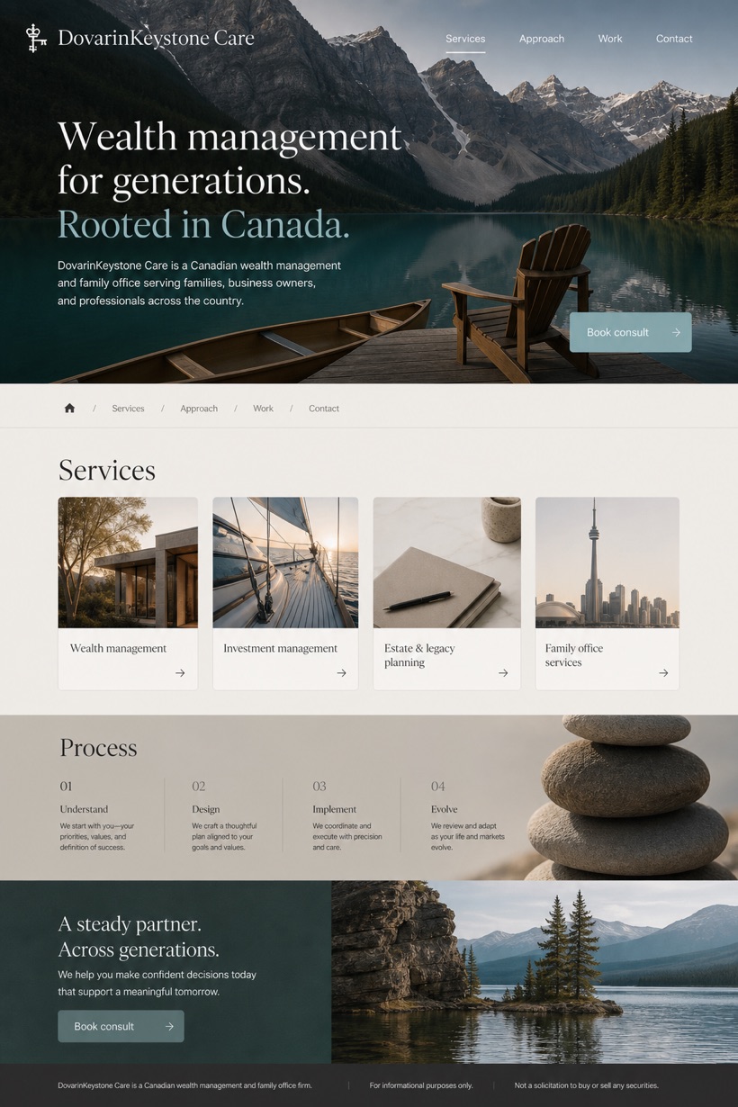 Finance website design for Canada, showing a clear opening, service information, supporting content, and a focused inquiry action.