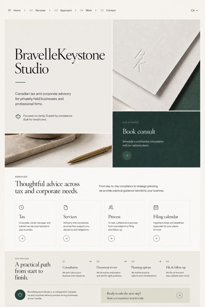 Finance website design for Canada, showing a clear opening, service information, supporting content, and a focused inquiry action.