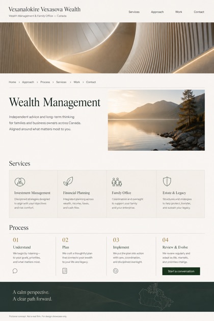 Finance website design for Canada, showing a clear opening, service information, supporting content, and a focused inquiry action.