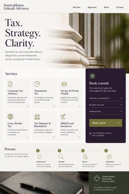 Finance website design for Canada, showing a clear opening, service information, supporting content, and a focused inquiry action.
