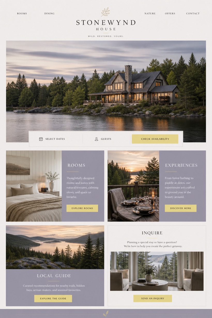Hospitality website design for Canada, showing a clear opening, service information, supporting content, and a focused inquiry action.